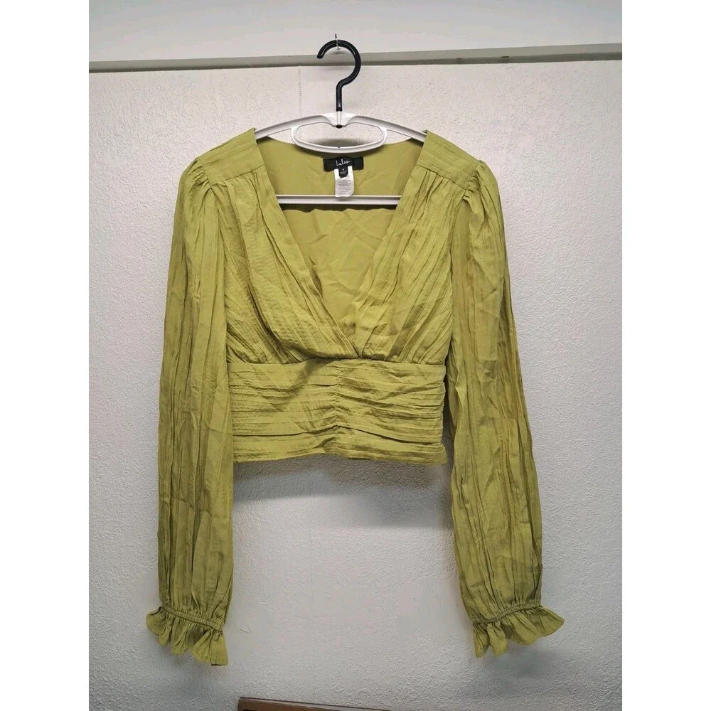 Lulus Bring The Pleat Lime Green Pleated Long Sleeve Top S - Picture 1 of 5